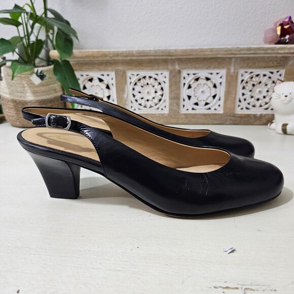 Trotters Womens Sz 10N Pella Black Full Leather Slingback Low Heels Dress Shoes - Picture 2 of 11